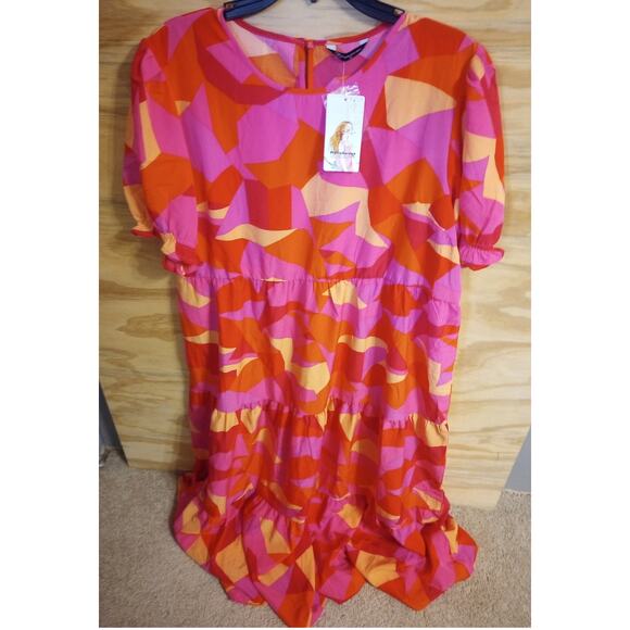 Women's Pretty Garden Maxi Dress NWT XL Abstract Statement Puff Sleeve - Picture 1 of 2
